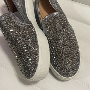 INC New Silver Sparkle Slip On Sneakers, Size 6